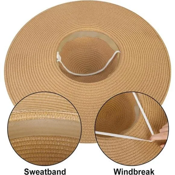 Womens Sun Hat UV Protection Wide Brim Beach Hat Floppy Foldable Straw Hats - Picture 6 of 7